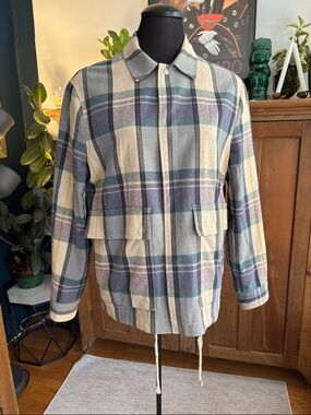 Zara Plaid Lightweight Shirt Jacket in Blue, Cream & Yellow
